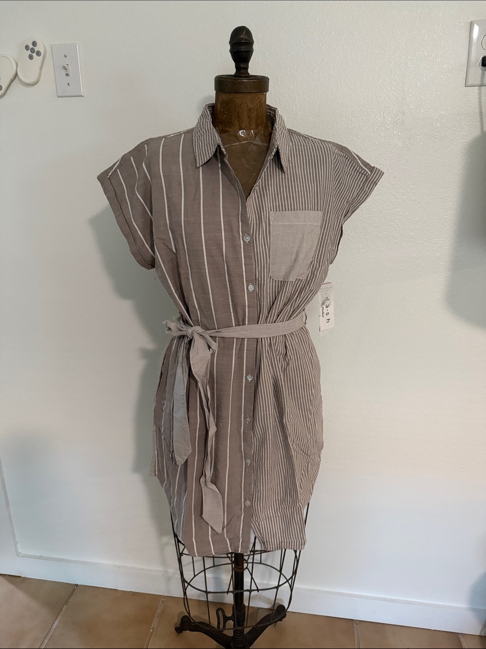 NWT D.A.S.H. Striped Button-Front Shirt Dress with Tie Waist M, L & XL